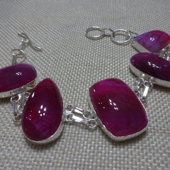 Gorgeous PINK SOLAR AGATE Handmade Sterling Bracelet Size 7 3/4" #940B - Picture 3 of 3